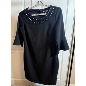 Karl Lagerfeld Paris Black Pearl Embellished Dress Bell Sleeve Women’s Size 12